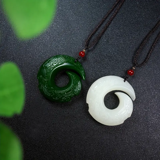 Natural Jade Round Shaped Abstract Necklace of Luck