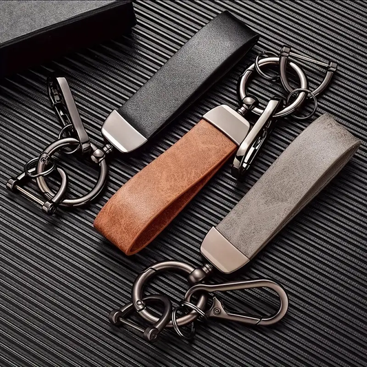 Natural Leather Chain Ring Alloy Keychain