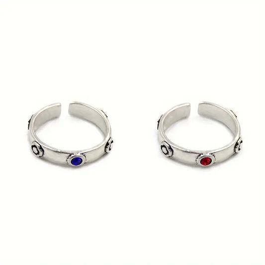 Simple Alloy Adjustable Ring with Red or Blue Stone