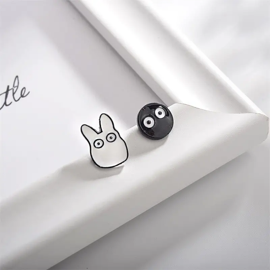 Cute Cartoon Asymmetrical Black & White Earrings