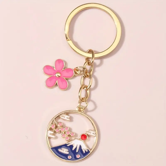 Cartoon Sakura Flower & Mountain FIJI Keychain