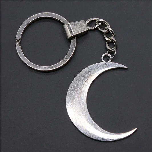 Silver Crescent Moon Shaped Metallic Alloy Keychain