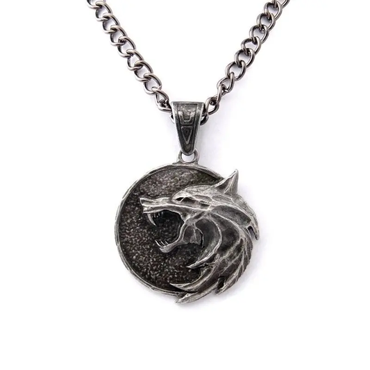 The Witcher Logo Wolf Head Metal Necklace